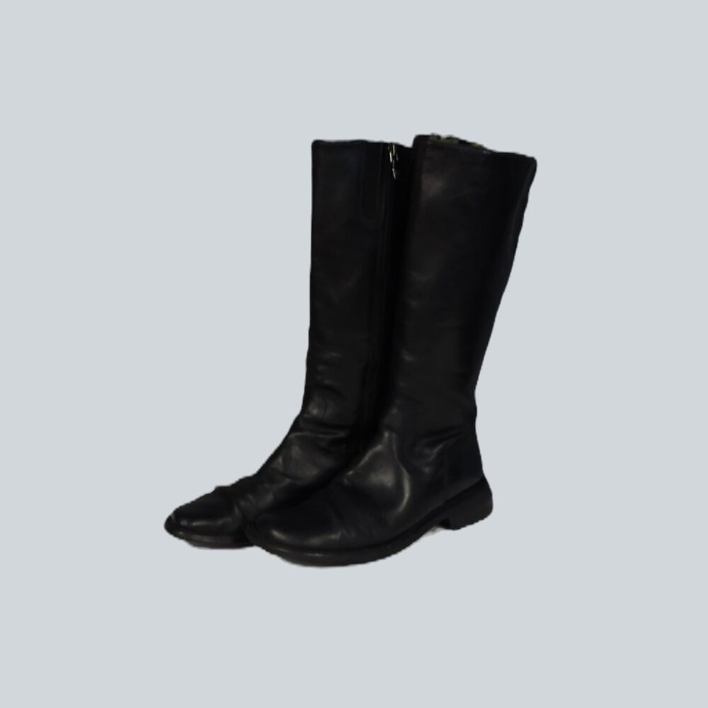 Donald J. Pliner Black Leather Mid-Calf Combat Boots